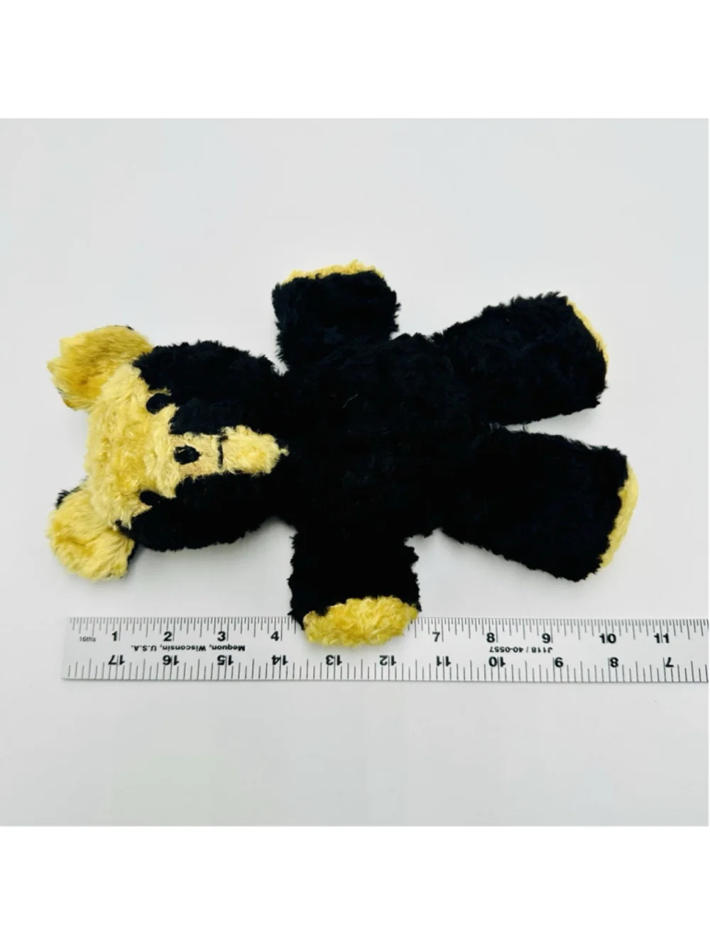 VTG Small Teddy Bear Plush Black Yellow 10” Stuffed Animal Collectible Unbranded
